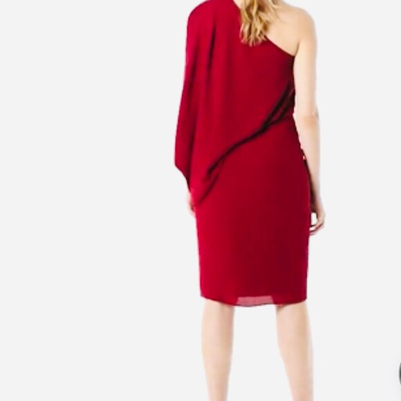 HALSTON red wrap neck asymmetric draped dress size 12 - Picture 3 of 6